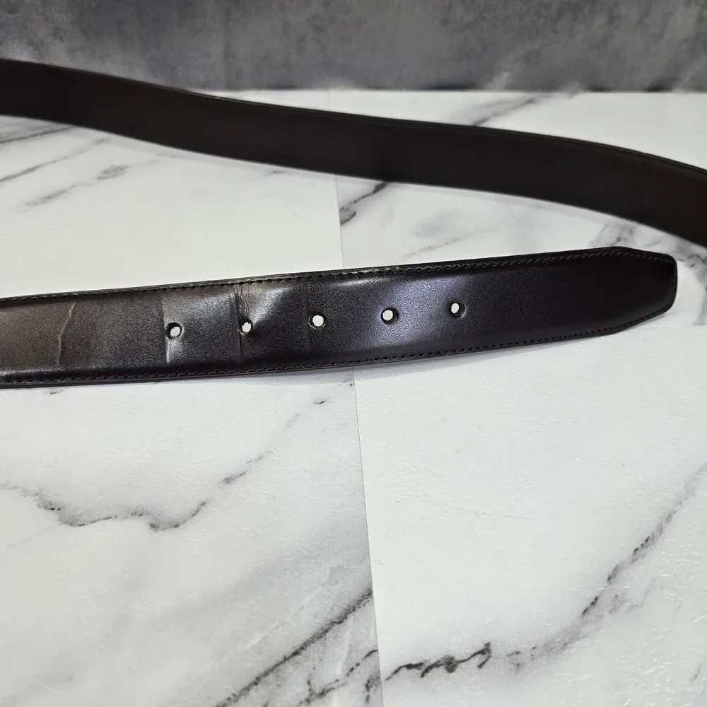 KM Legend Mens 46 Black Leather Dress Belt Silver Buckle Work Formal Classic